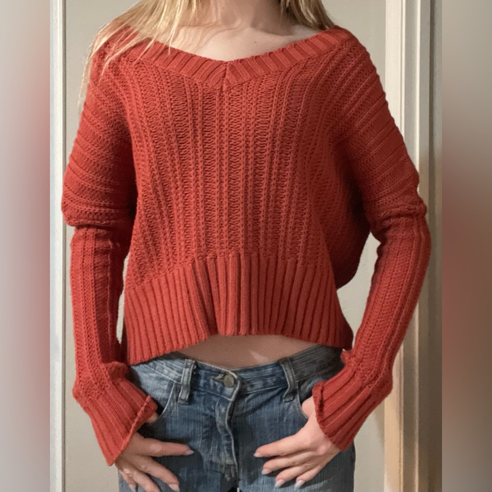 Burnt orange v-neck sweater